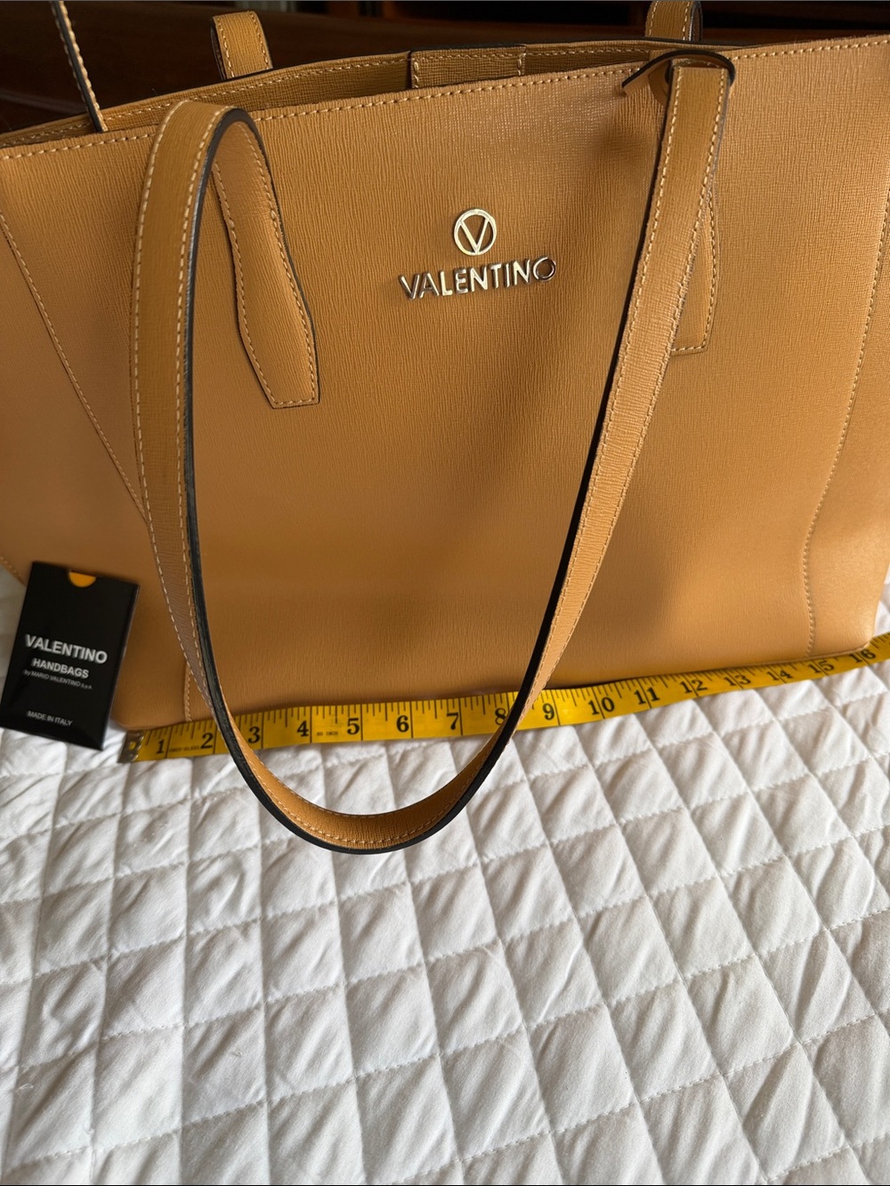 Valentino Camel Leather Tote with Gold Logo
